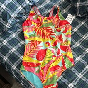 Sendi Tropical Leaf One Piece Swimsuit - Red, Yellow, Green
